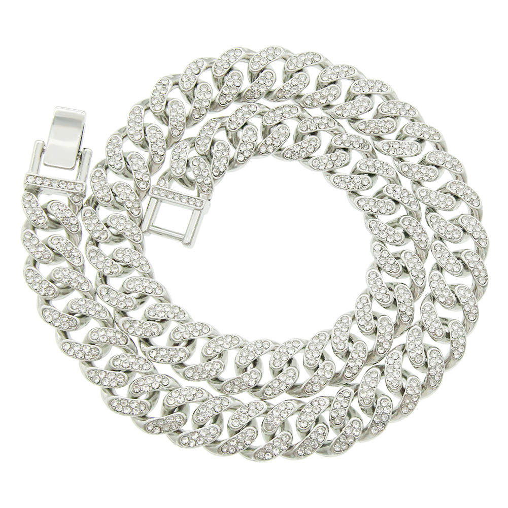 New Fashion Hip Hop European American Tennis Cuban Chain Necklace Personality Street Hip-hop Punk Rock Full Rhinestones Motorcycle Men's Cool Acc