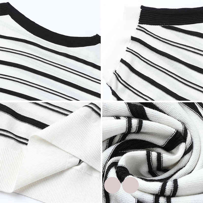 Loose Batwing Short Sleeve Stripe Knitted T-Shirt Women Casual Summer Thin Knitwear Tops Korean Style Contrast Color Tee Female 210522