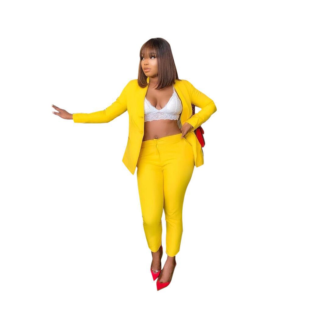 Office Lady Two Pieces Set Women Vintage High Quality Blazer Pant Suit Bussiness Notched Casual Trousers Suits OL