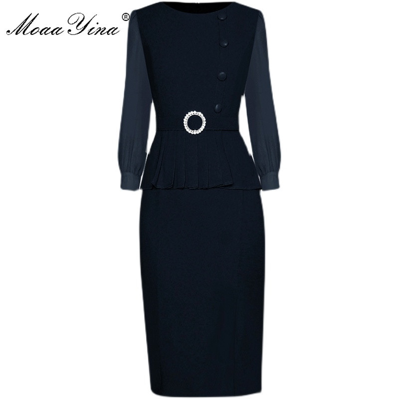 Fashion Designer dress Spring Women's Dress lace-up Ruched Ruffles Package hip Split Office Lady Dresses 210524, Navy blue
Fashion Designer dress Spring Women's Dress lace-up Ruched Ruffles Package hip Split Office Lady Dresses 210524, Navy blue