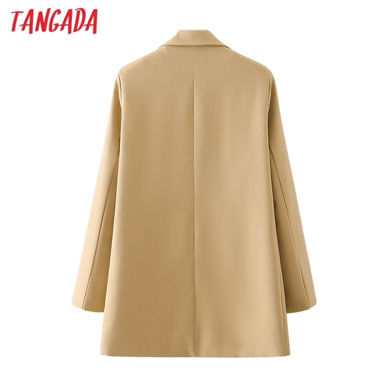 Women One Buttons Khaki Blazer Coat Vintage Notched Collar Pocket Fashion Female Casual Chic Tops DA95 210416