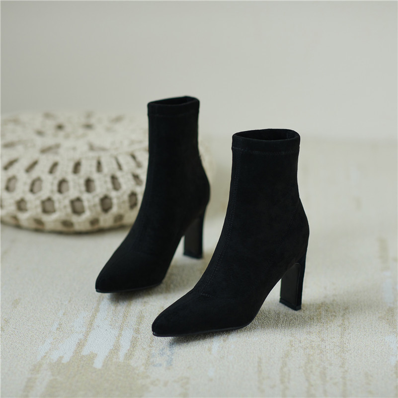 Short Boots Women Shoes High Heel Ankle Pointed Toe Chunky Heels Female Footwear Autumn Winter Black Size 34-39 210517