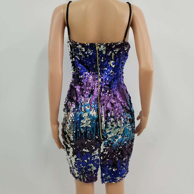 Sequins Spaghetti Strap Sexy Party Dress Woman V-Neck Sleeveless Backless Cotton Dress Women Mini Ladies Summer Dresses 210419