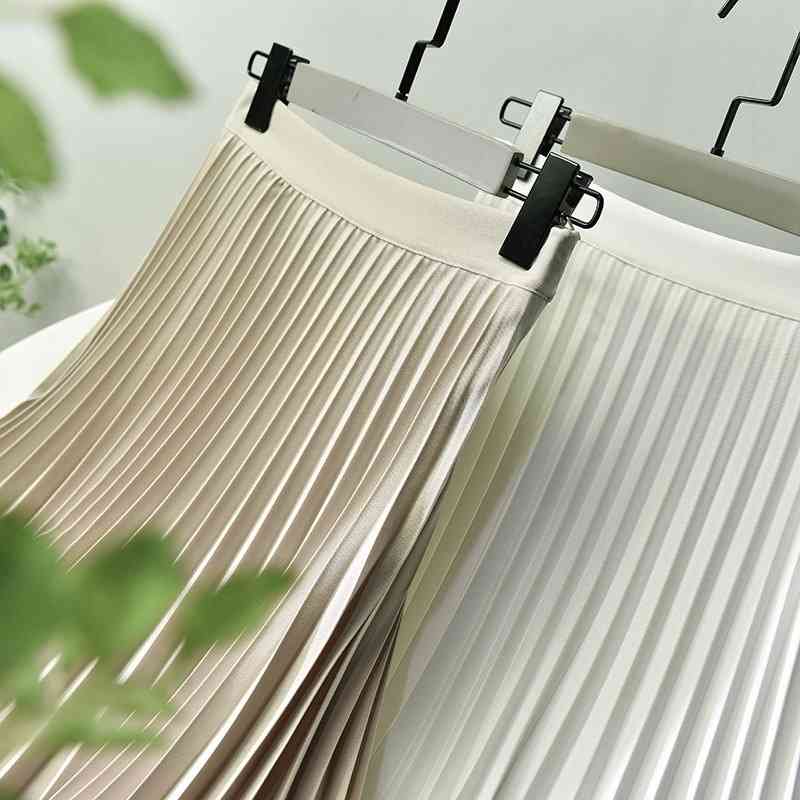 Women's Elegant Sector Pleated Twill Skirt With Chiffon Liner Female High Waist Side Zipper White Long Skirts Spring SK521 210619