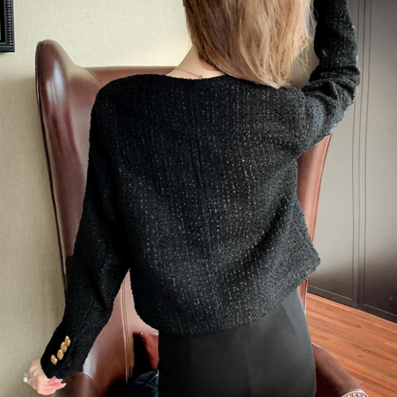 Women's Jackets 2021 Autumn Winter Small Fragrance Tweed Jacket Coat Women Single Breasted Woolen Short Coats Vintage Outerwear Crop Top