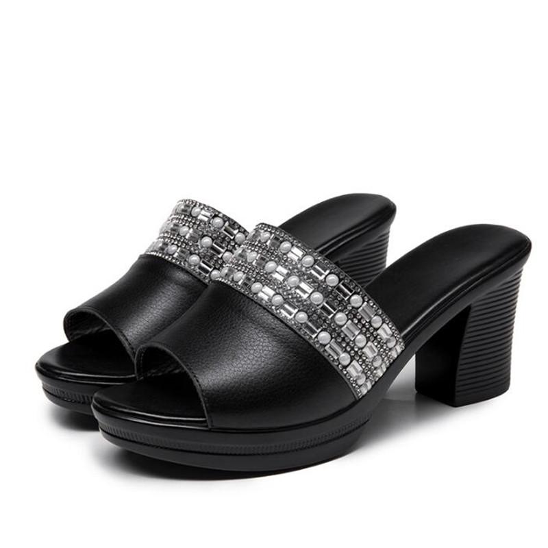 Mixed Colors Pearl Rhinestones Sandals Women Fashion Slippers Summer Genuine Leather Shoes High Heel, Black
Mixed Colors Pearl Rhinestones Sandals Women Fashion Slippers Summer Genuine Leather Shoes High Heel, Black