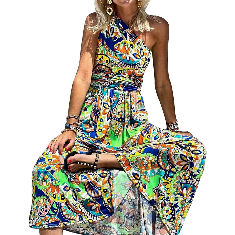 Women Dress One Shoulder Printed Bohemian Sexy Long Print Floral Maxi es Bandage High Waist Beach es 210513
