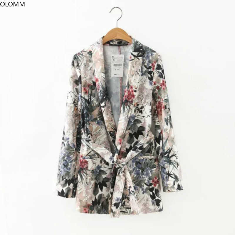 Women's jacket summer temperament Slim print long-sleeved thin belt small suit blazer women 210527
Women's jacket summer temperament Slim print long-sleeved thin belt small suit blazer women 210527