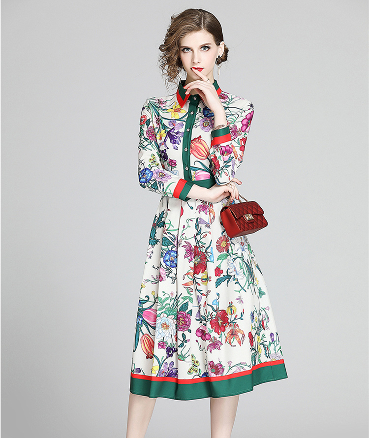 2021 Floral Shirts Neck Knee-Length Dress Women Runway Designer Fashion Long Sleeve Office Ladies Slim Printed Pleated Dresses Autumn Winter Elegant Party Frock, Customize
2021 Floral Shirts Neck Knee-Length Dress Women Runway Designer Fashion Long Sleeve Office Ladies Slim Printed Pleated Dresses Autumn Winter Elegant Party Frock, Customize
