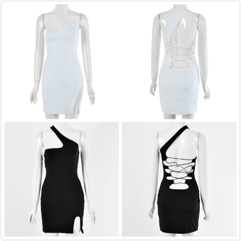 Free Women Sexy Dress One Shoulder Sleeveless Lace-Up Bodycon Halter Club Evening Party es Vestidos 210524