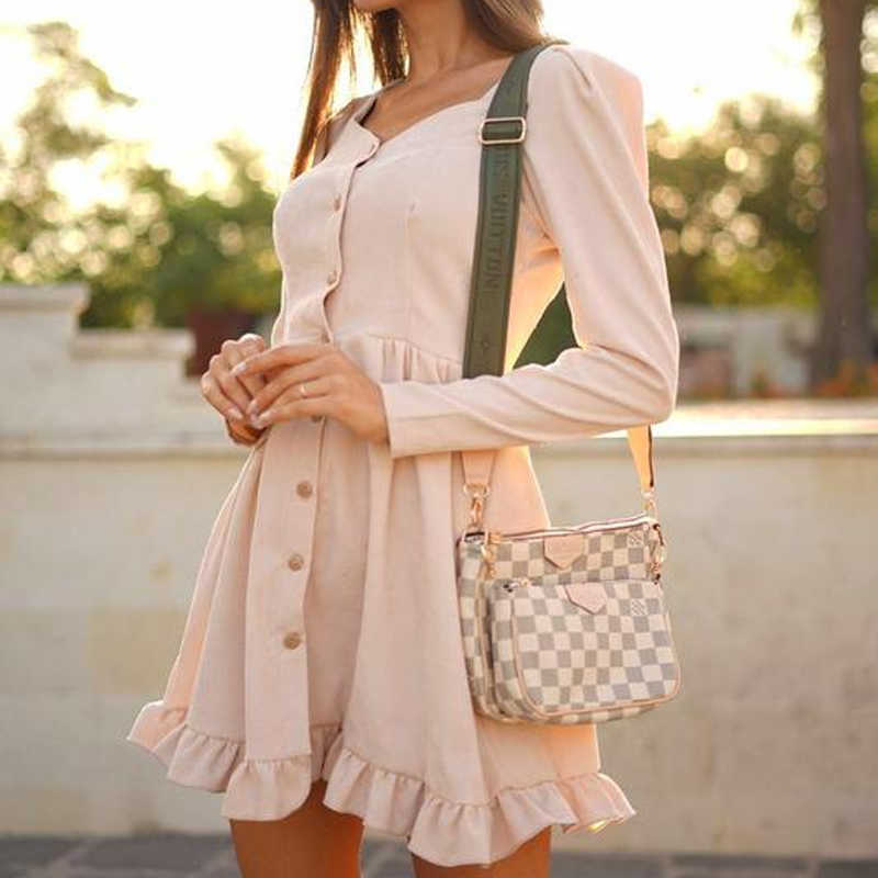 Sweet A-Line Ruffles Mini Dress Women Casual Square Collar Long Sleeve Solid Color Dresses Spring Fashion Elegant Dress 210630