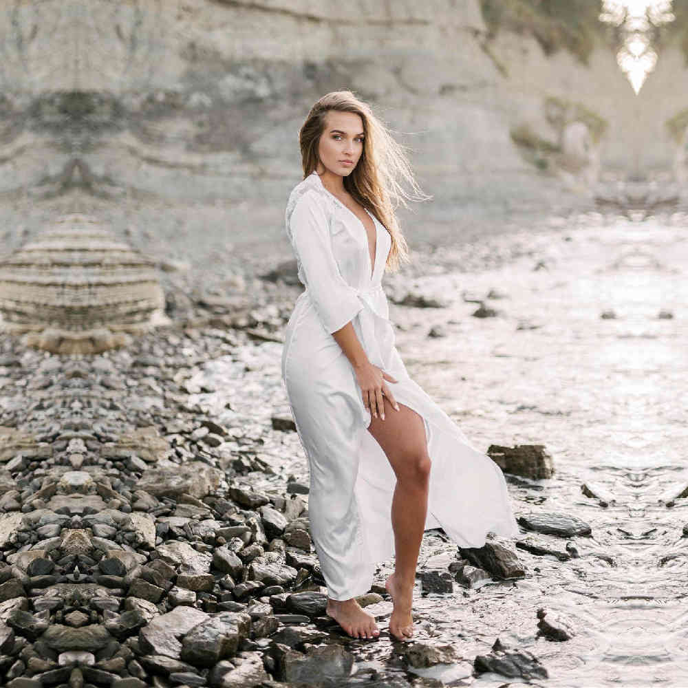 White Satin Cover up Beach dress Bathing suit s Pareos de Playa Mujer Robe De Plage Swim Long Dress #Q667 210420