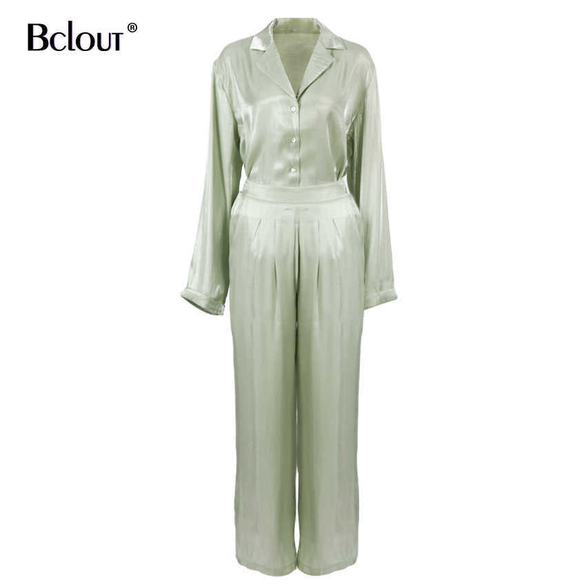 Bclout Green Vintage Two Piece Sets Women Autumn Sets Of Elegant Woman Long Sleeve Top And High Waist Pants 2 Piece Set Female 211007