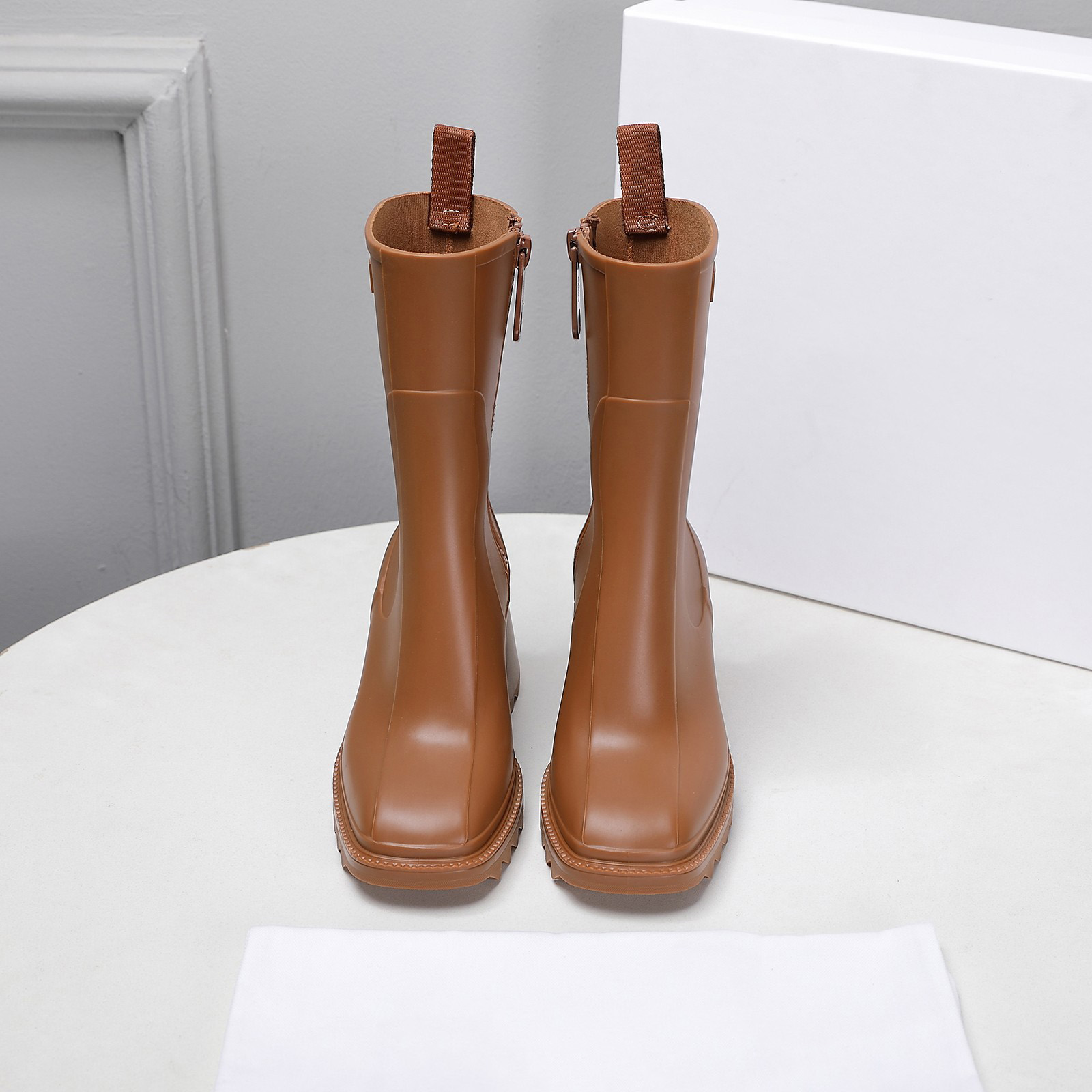 2021 Women Betty Boots PVC Rubber Beeled Platform Knee-high tall Rain Boot Black Waterproof Welly hloe Shoes Outdoor Rainshoes High heels