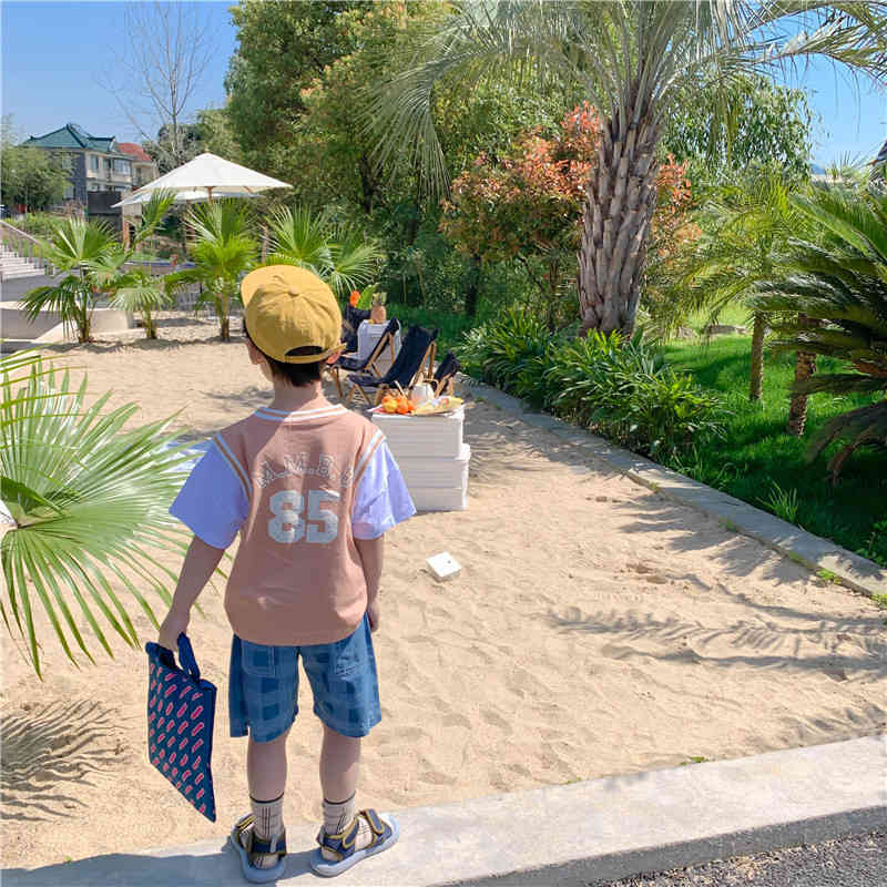 Korean style boys fashion plaid loose denim knee length pants 2-7 years kids casual all-match jeans 210508