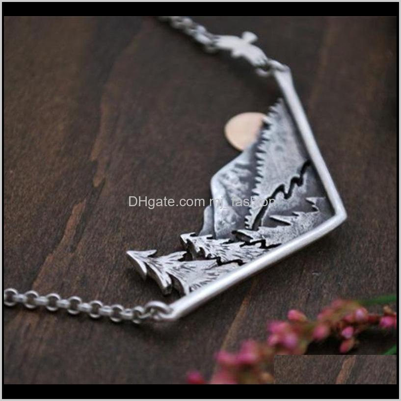 Pendant Necklaces & Pendants Drop Delivery 2021 Retro Sier Adventure Awaits Sun Mountain Landscape Necklace Pine Tree Wanderlust Jewelry Kqqk