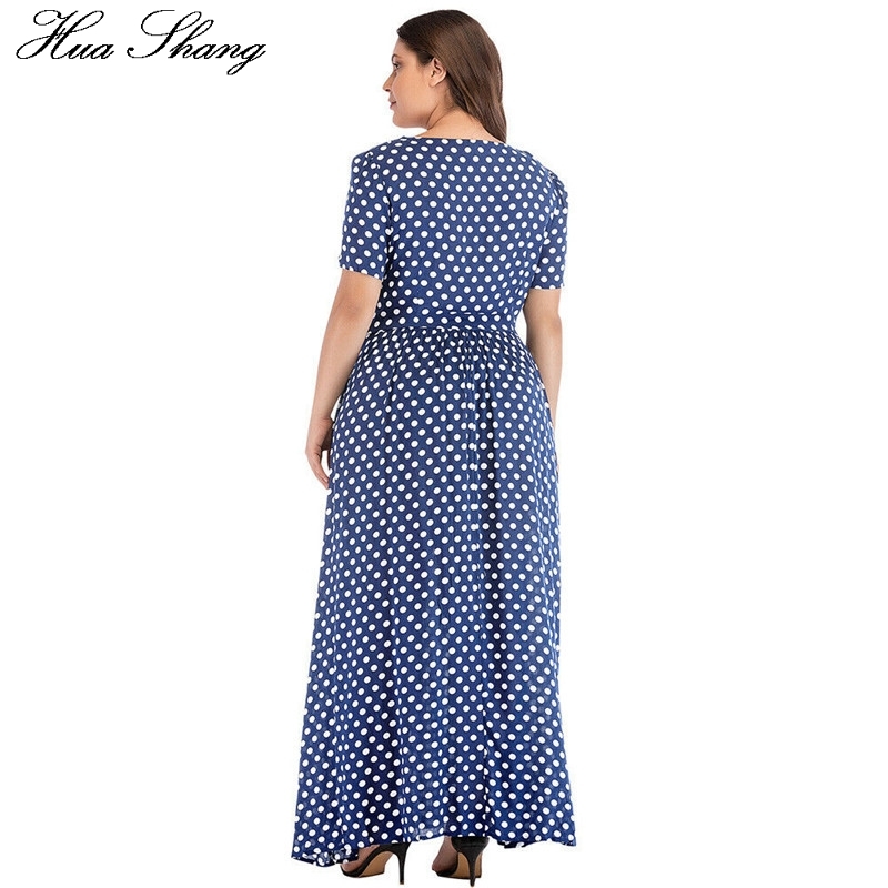 Plus Size Dress Women Summer Short Sleeve Polka Dot Print Boho Beach Dresses Belted Ladies Tunic Loose Oversized Maxi Long Dress 210409