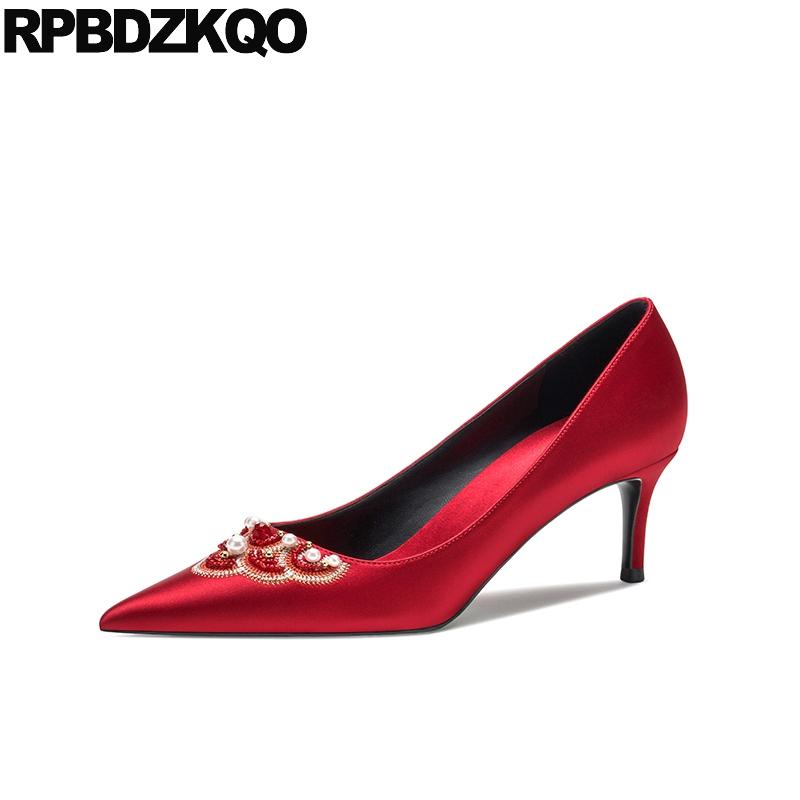 Dress Shoes Folk High Heels Embroidery Bridesmaid Satin Embroidered Pearl Pointed Toe Red Stiletto Pumps Bride Handmade 8cm Ladies, Black
Dress Shoes Folk High Heels Embroidery Bridesmaid Satin Embroidered Pearl Pointed Toe Red Stiletto Pumps Bride Handmade 8cm Ladies, Black