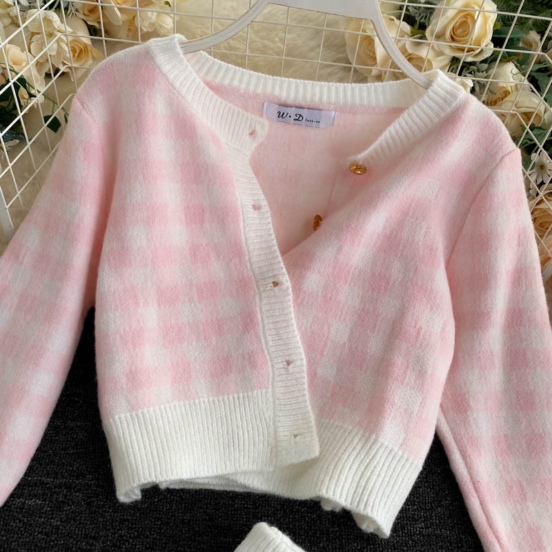 Autumn 3 pcs Set Sweaters for Women Fashion Lady Korean Cardigans + Vest Mini Skirt Knitted Suit 210506