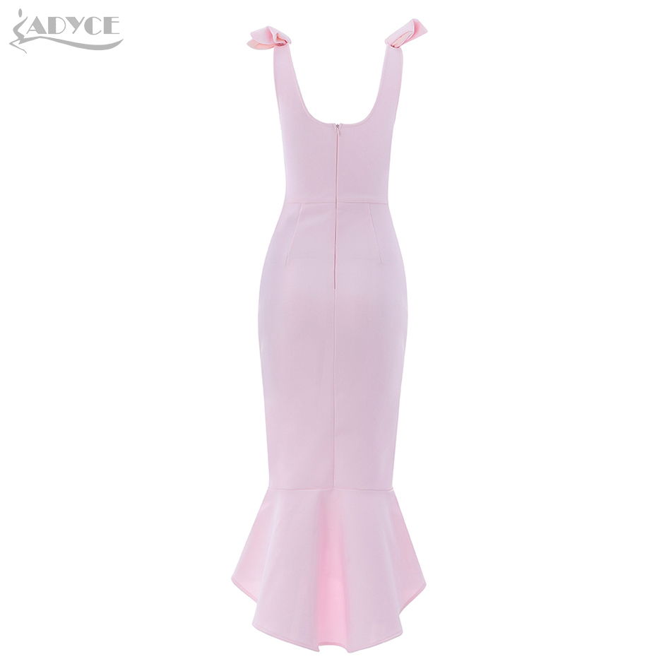 Summer Women Bandage Dress Sexy Sleeveless Spaghetti Strap Pink Bow Mermaid Club Celebrity Party Dresses Vestidos 210423