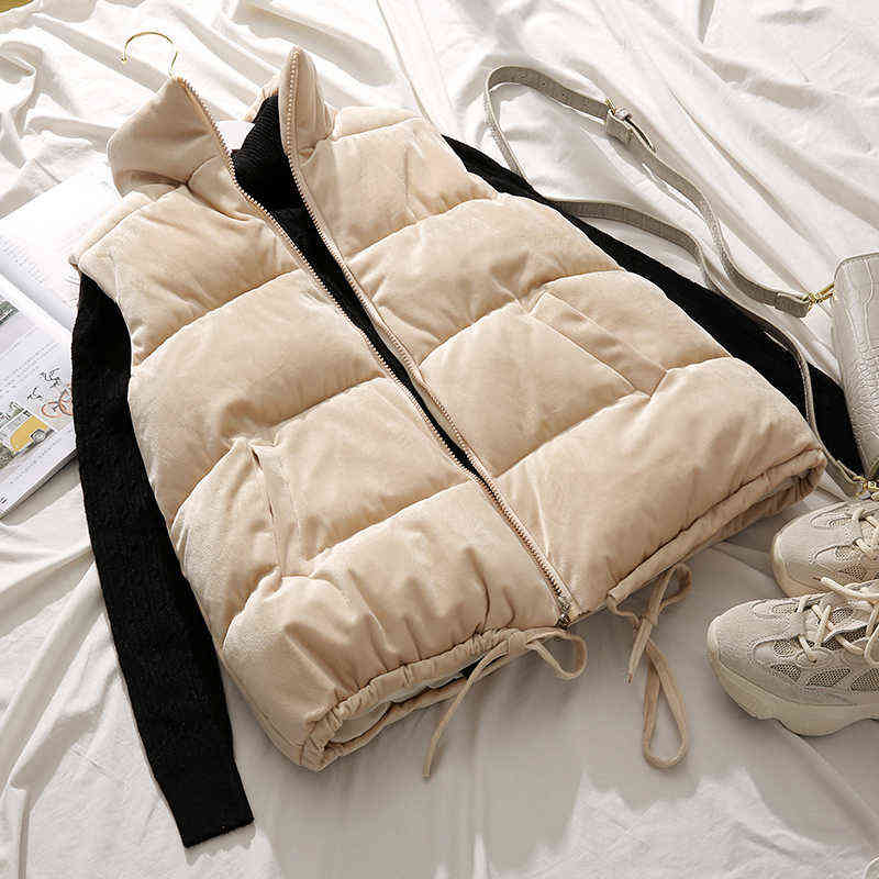 Women Sleeveless Vest Winter Warm Jacket Down Cotton Padded Female Veats Mandarin Collar Waistcoat 211120