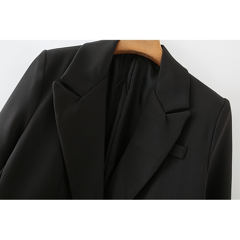 Streetwear Women Causal Solid Black Blazers Fashion Ladies Notched Collar Coats Elegant Female Chic Pocket Jackets 210430