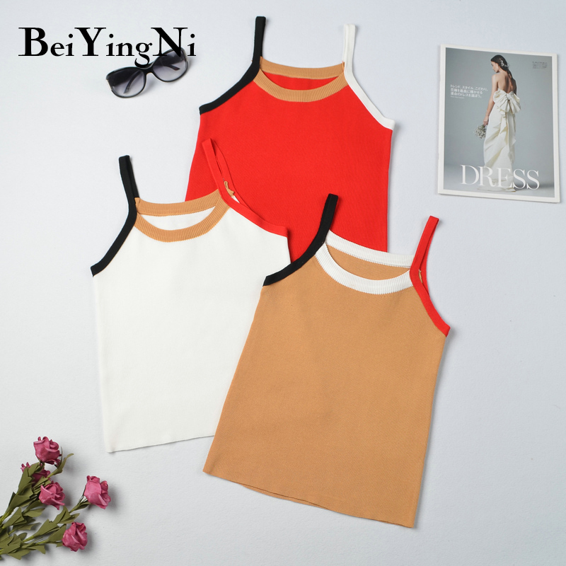 Knitting Tops Female Slim Summer Hit Color Sleeveless Tank Top Women Chic Cute Bouses All-match Camisole Fashion 210506