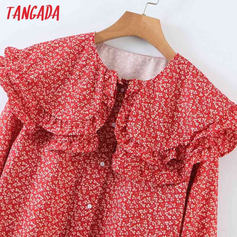 Women Retro Flowers Print Oversize Collar Long Sleeve Chic Female Blouse Shirt Tops SL532 210416