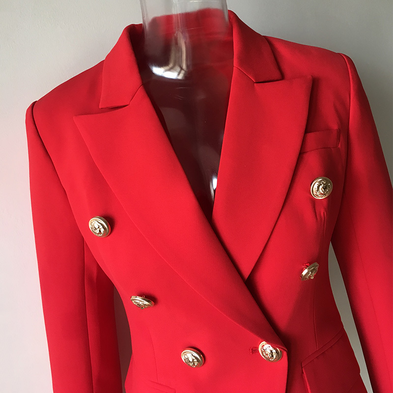 HarleyFashion European American Women Casual Blazer Double Breasted High Quality Plus Size Red Blazers 210330