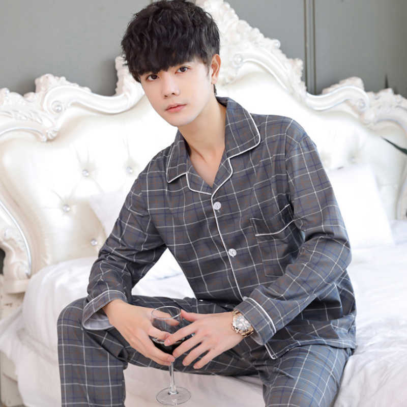 Autumn Winter Men's Cotton Pajamas Letter Striped Sleepwear Cartoon Pajama Sets Casual Sleep&Lounge Pyjamas Plus Size 3XL Pijama 211019