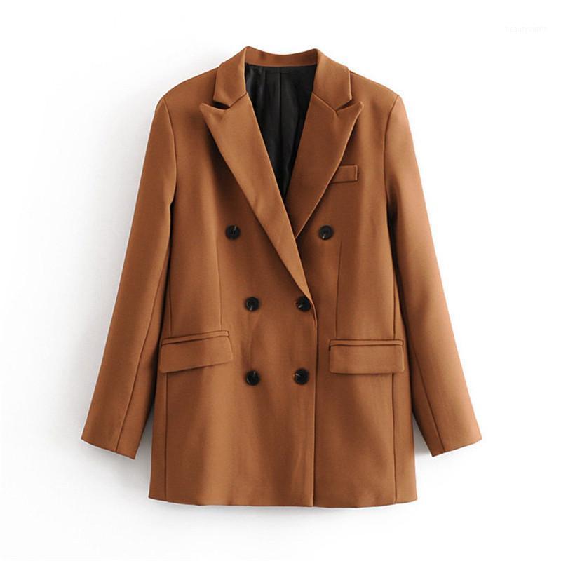 Spring Women Brown Solid Double Breasted Suit Jacket Office Ladies Blazer Pockets Design Work Wear Tops Women' Suits & Blazers, As picture
Spring Women Brown Solid Double Breasted Suit Jacket Office Ladies Blazer Pockets Design Work Wear Tops Women' Suits & Blazers, As picture