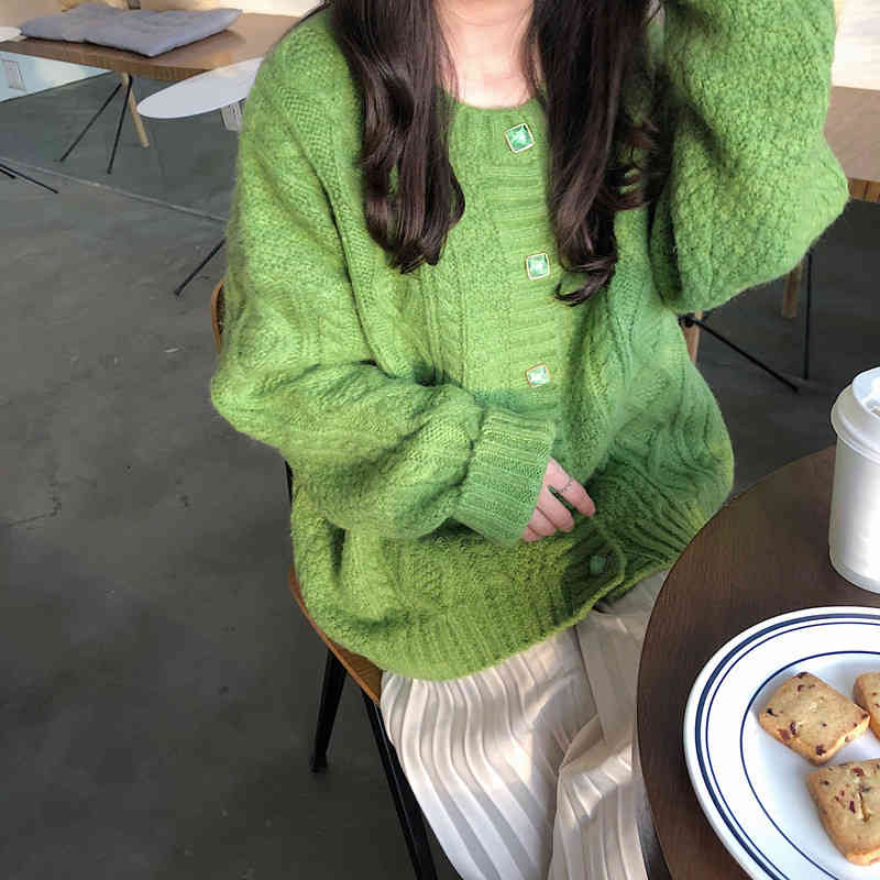 Twisted Knitted Women Cardigan Tops Single-breasted O-neck Full Sleeve Sweater Casual Fashion Korean Female Jumpers Cardigans 210513