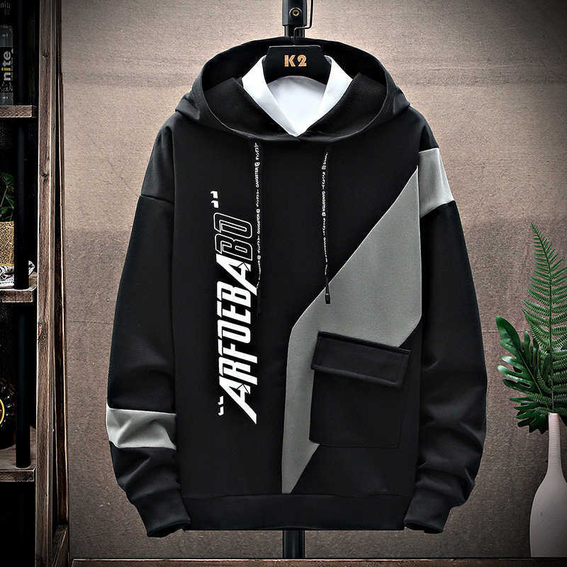 Men Hoodie Casual Spring Street Hoodie Sweatshirt Men Harajuku Pullover Letter Japanese Men Pocket Crew Neck 210927