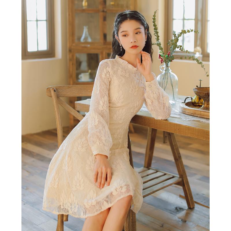 Fashion Women's Clothing Autumn Ruffled Full Vintage Dresses Casual