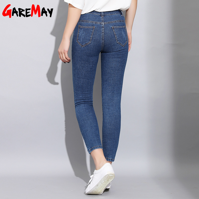 Skinny Ripped Jeans For Women Jean Slim Femm Stretch With High Waist Denim Ankle Length 's Female Summer 210428