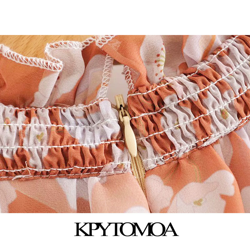 Stylish Floral Print Ruffled Midi Dress Women Fashion Long Sleeve Elastic Waist Office Wear Female Dresses Vestidos 210420