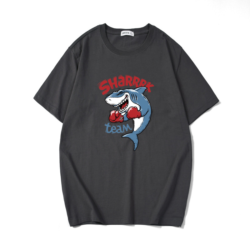 t shirt summer cartoon shark boxer printed short sleeve men's large, White;black
t shirt summer cartoon shark boxer printed short sleeve men's large, White;black