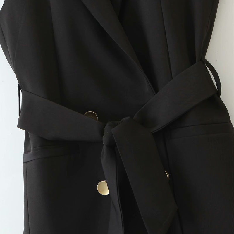 Black Lapel Sleeveless with Belt Chic Women's Vest Double-breasted Fashionable Casual Vacation Female Vest 210507