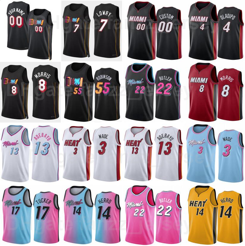 Printed Basketball 75th Anniversary Dwyane Wade Jersey 3 Tyler Herro 14 Kyle Lowry 7 Bam Adebayo 13 Duncan Robinson 55 Jimmy Butler 22 Victor Oladipo 4 Black White Red, 75th black