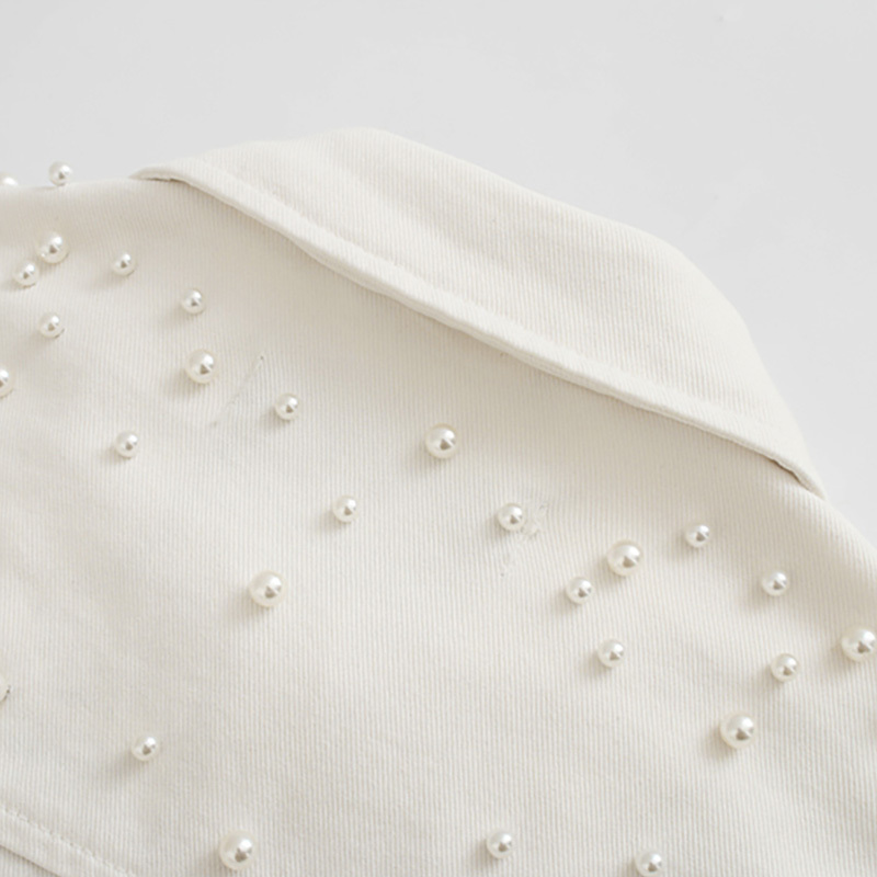 Pearl Decorate Chic Stylish Jacket Women Batwing Long Sleeve Loose White Coat Female Baggy Lady Jackets Outerwear Autumn 210515
