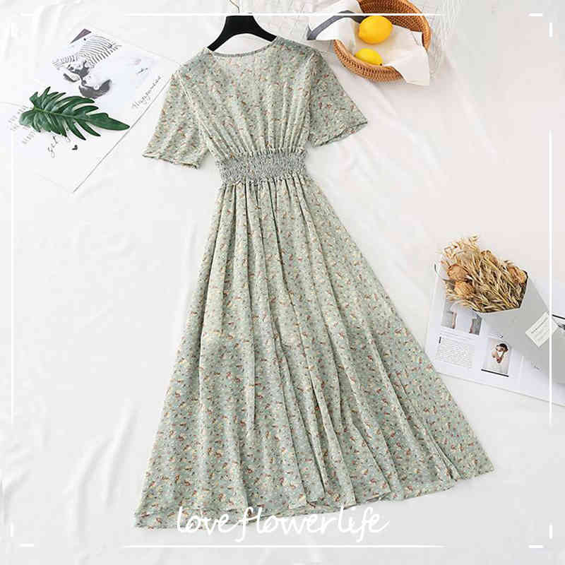 Vintage V-neck Female Chiffon Dress Summer Short Sleeve Print Floral Midi Dress Elastic Waist Elegant Casual Women Dress 210521, Rose apricot
Vintage V-neck Female Chiffon Dress Summer Short Sleeve Print Floral Midi Dress Elastic Waist Elegant Casual Women Dress 210521, Rose apricot