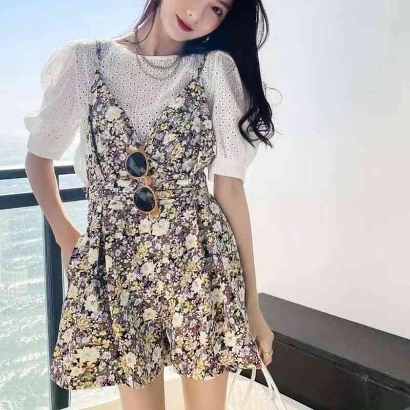 Short Sleeve Mini Dress Women Elegant Floral Dress Sweet Kawaii Beach Dress for Females Office Lady Korean Style Summer Y2k 210521