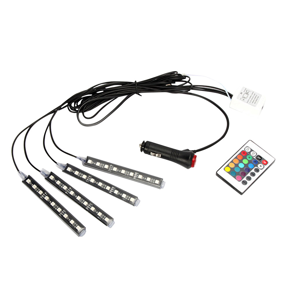 4Pcs/Set Car Styling 12V LED Strip Light Decorative Atmosphere Lamps Auto Interior Accessories With Remote