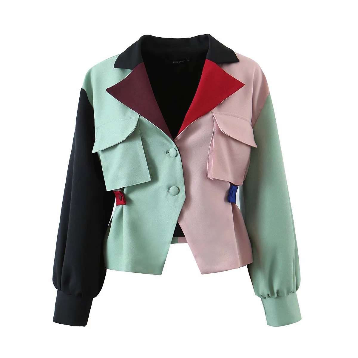 Women Blazer Single Breasted Patchwork Ladies Coat Temperament Women's Suit Jacket Irregular Short 210513
