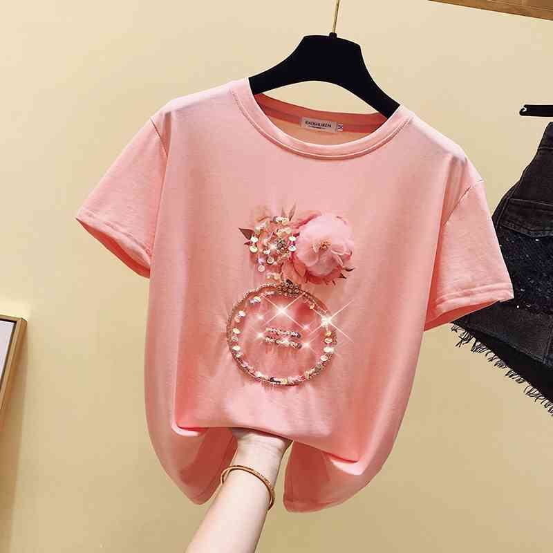 Casual Diamonds T Shirt Korean Clothing Short-sleeve T-shirt Female Shirts Women Clothes Top Tee Harajuku Tshirt 9443 50 210506