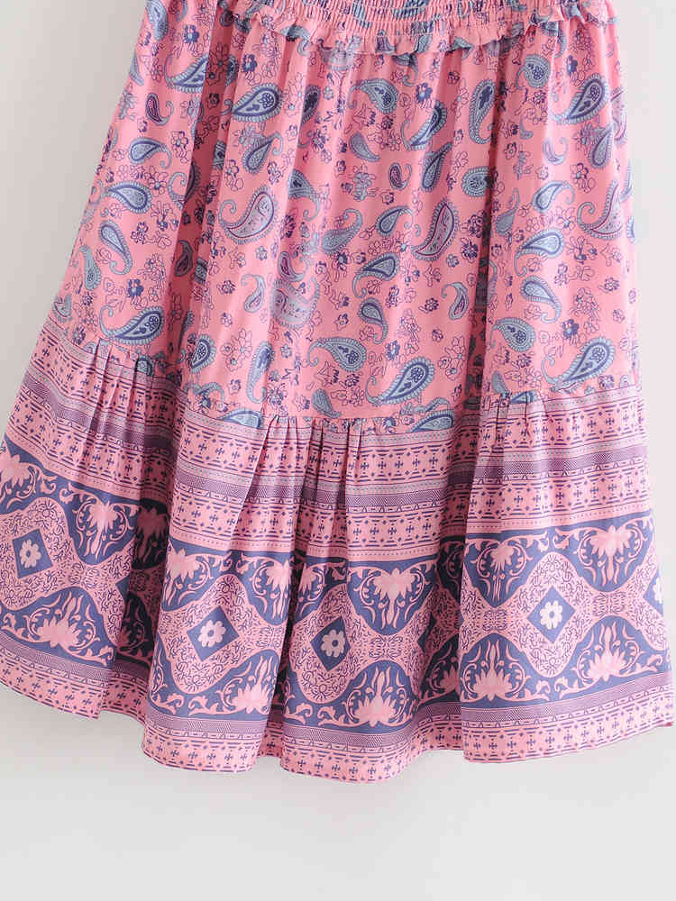 Chu Sau beauty Boho Elastic Bust Vinatge Print Mini Dress Women Holiday Chic Strapless Summer Beach Dresses Mujer Vestido 210508