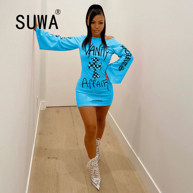 Spring Autumn est Colorful Letter Printed Mini Bodycon Woman Dress Flare Long Sleeve Fashion K-Pop Sexy Robe 210525, Sky blue
Spring Autumn est Colorful Letter Printed Mini Bodycon Woman Dress Flare Long Sleeve Fashion K-Pop Sexy Robe 210525, Sky blue