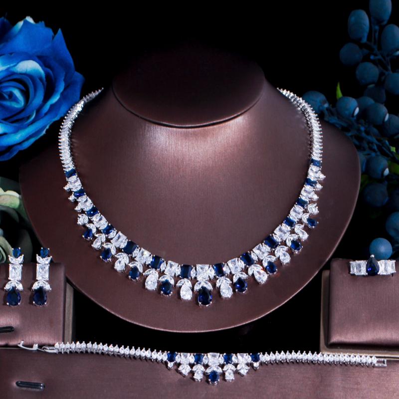 Earrings & Necklace ThreeGraces 4pcs Elegant Royal Blue Cubic Zirconia White Gold Color Luxury Water Drop Bridal Wedding Jewelry Set For Wom, Silver
Earrings & Necklace ThreeGraces 4pcs Elegant Royal Blue Cubic Zirconia White Gold Color Luxury Water Drop Bridal Wedding Jewelry Set For Wom, Silver