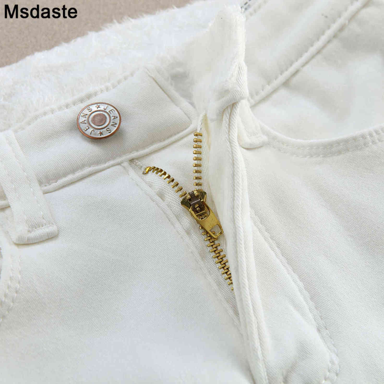 White Warm Jeans Women Winter Wear Black Grey Female Denim Trousers Young Ladies Slim Skinny Streetwear Jean Fleece Pencil Pants 211129