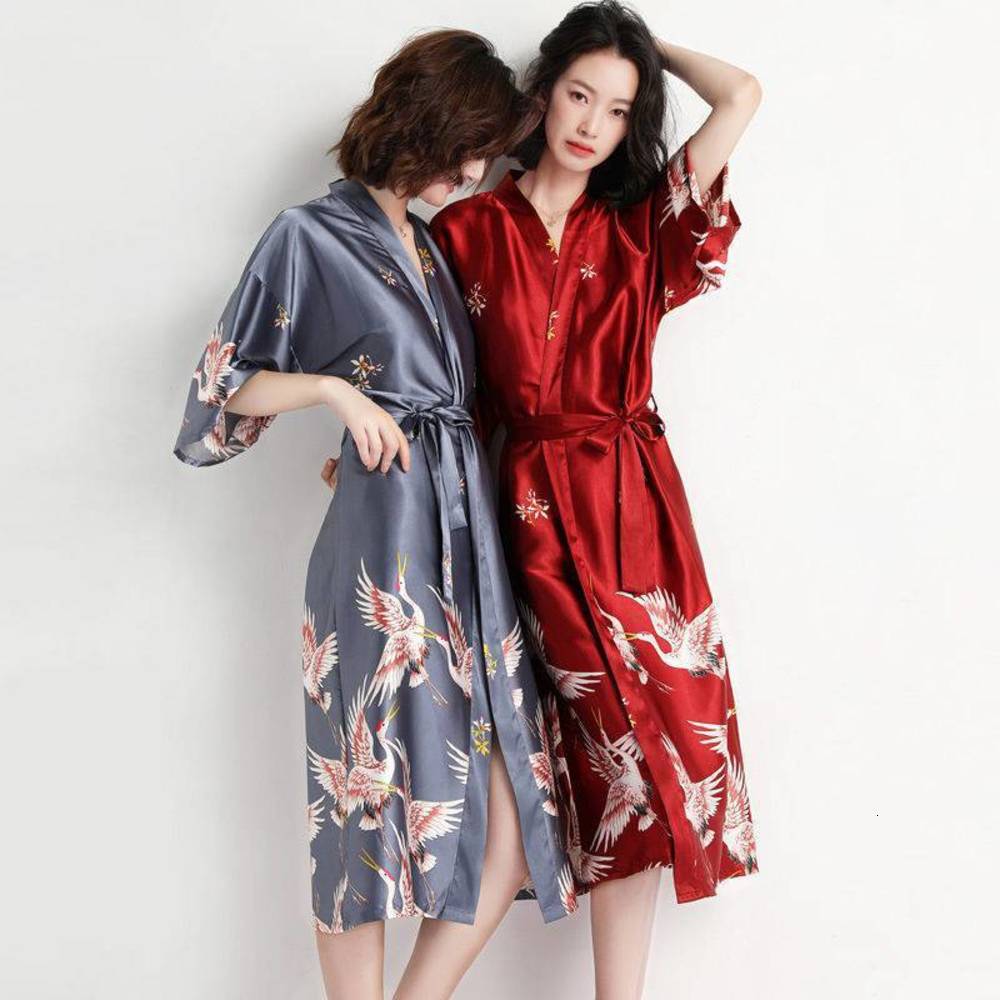 Pajamas women summer spring autumn thin ice silk couple robe red bride morning bath kimono Nightgown large size 
Pajamas women summer spring autumn thin ice silk couple robe red bride morning bath kimono Nightgown large size